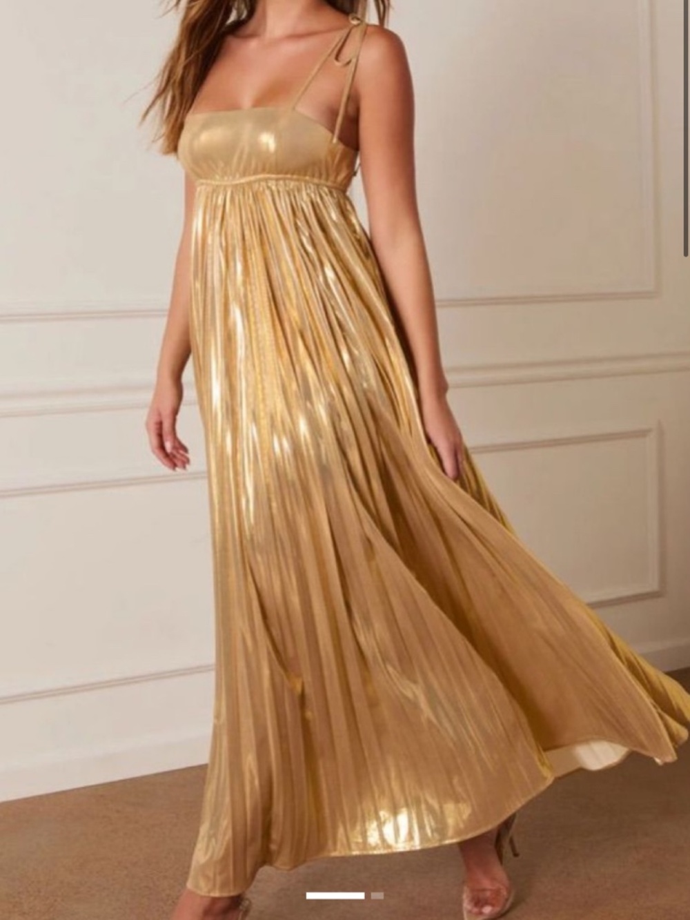 Vici Metallic gold pleated maxi dress NWT
